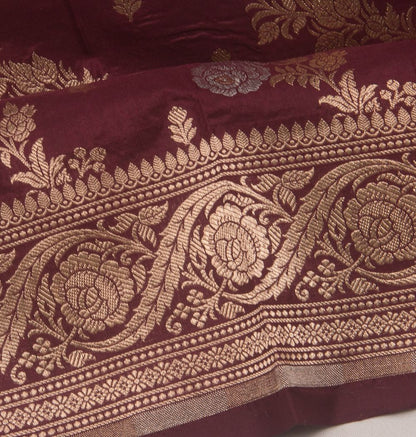 Banarasi Silk Jaal And Butta Burgundy Saree