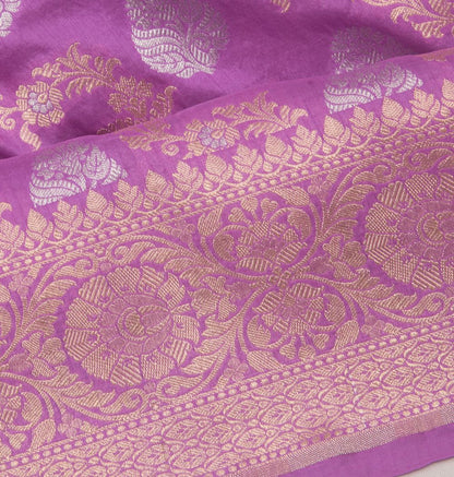 Banarasi Silk Jaal And Butta Lanvender Saree