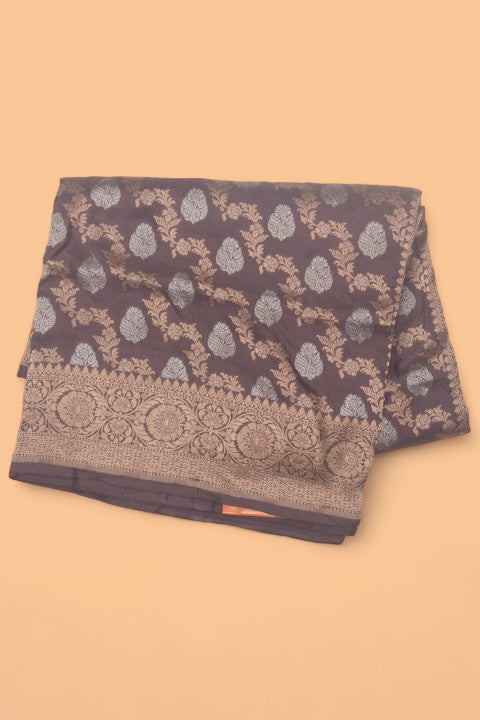Banarasi Silk Jaal And Butta Grey Saree