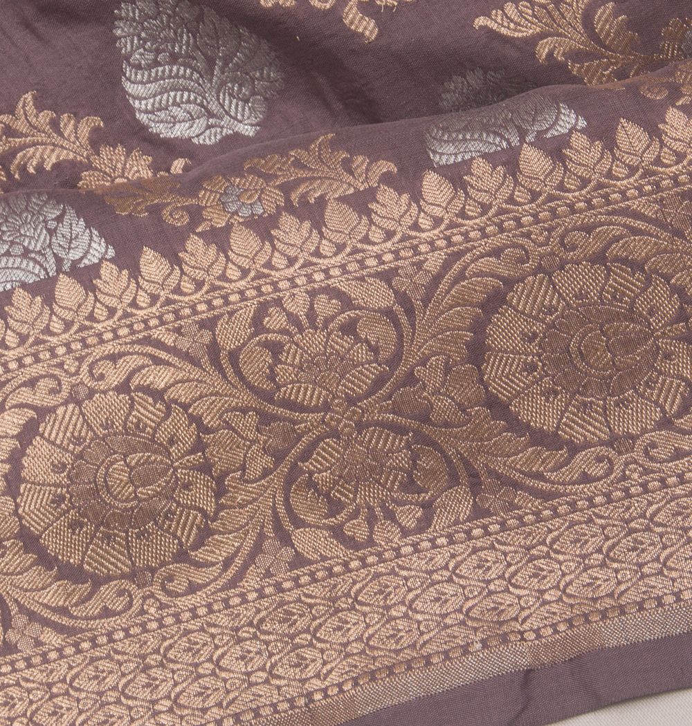 Banarasi Silk Jaal And Butta Grey Saree