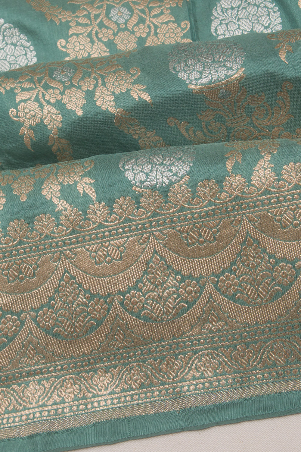 Banarasi Silk Brocade Teal Blue Saree