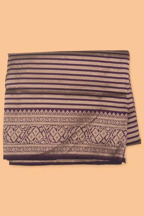 Banarasi Silk Horizontal Lines Violet Saree