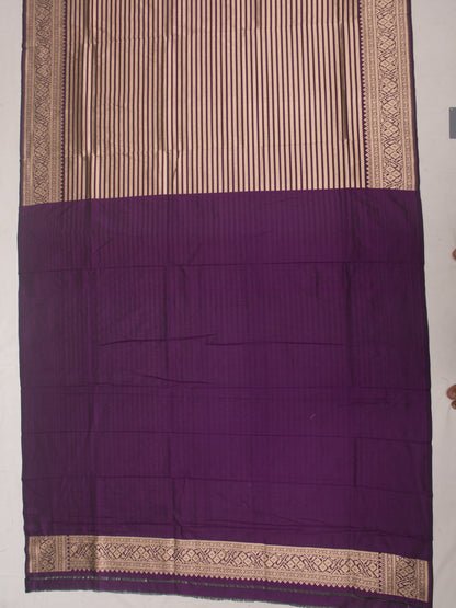 Banarasi Silk Horizontal Lines Violet Saree