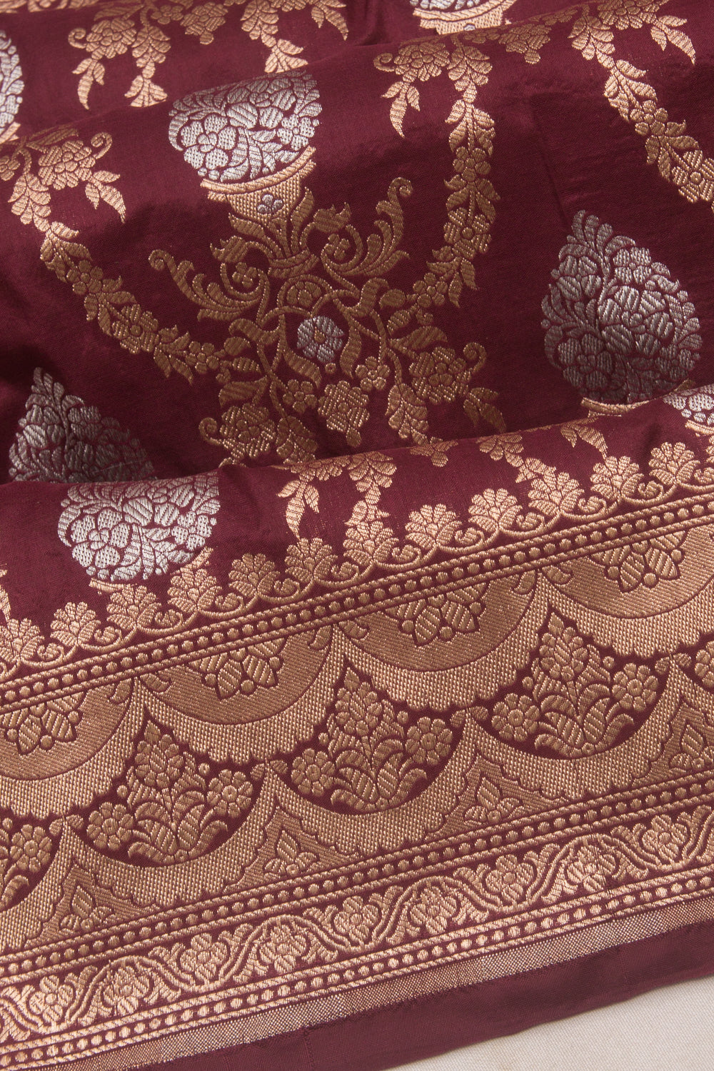 Banarasi Silk Brocade Burgundy Saree