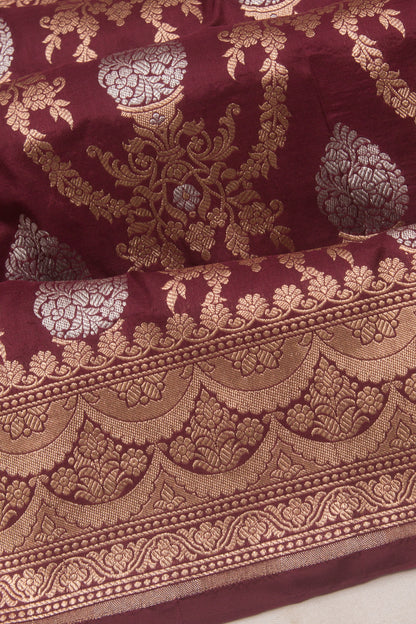 Banarasi Silk Brocade Burgundy Saree