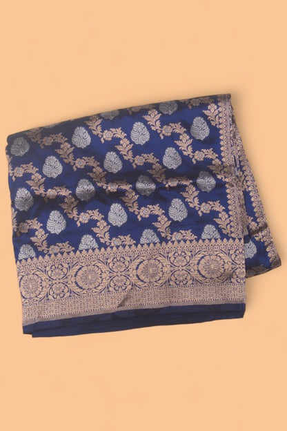 Banarasi Silk Jaal And Butta Dark Blue Saree