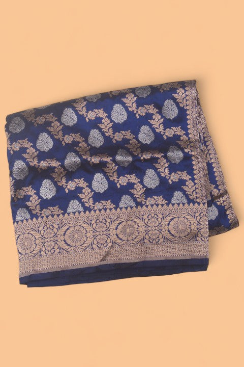 Banarasi Silk Jaal And Butta Dark Blue Saree