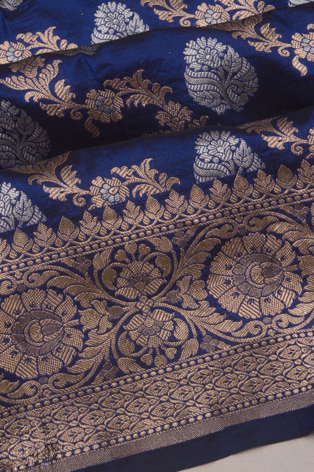 Banarasi Silk Jaal And Butta Dark Blue Saree