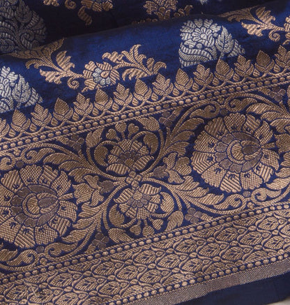 Banarasi Silk Jaal And Butta Dark Blue Saree