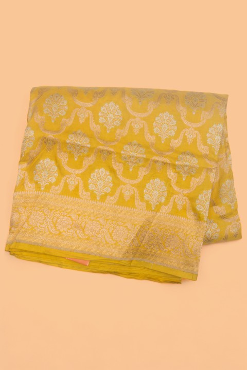 Banarasi Silk Jaal and Butta Yellow Saree