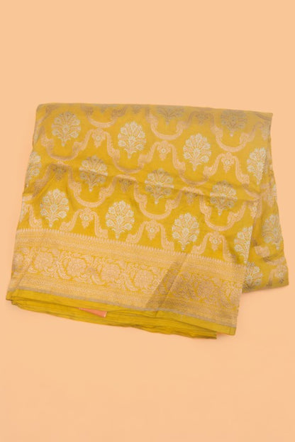Banarasi Silk Jaal and Butta Yellow Saree