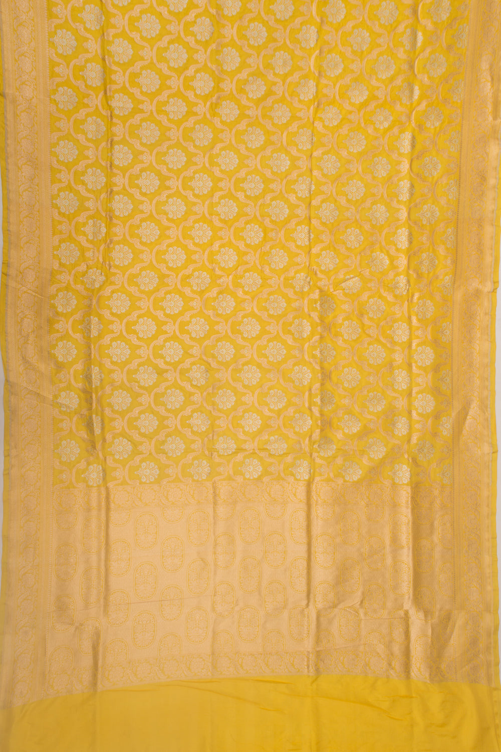 Banarasi Silk Jaal and Butta Yellow Saree