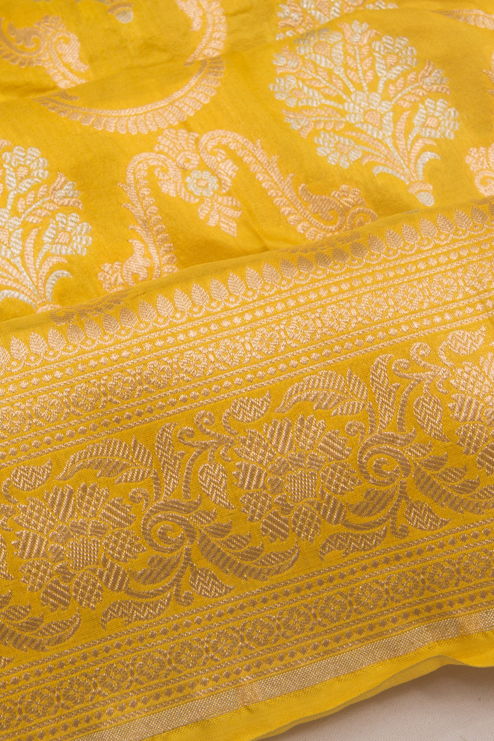 Banarasi Silk Jaal and Butta Yellow Saree