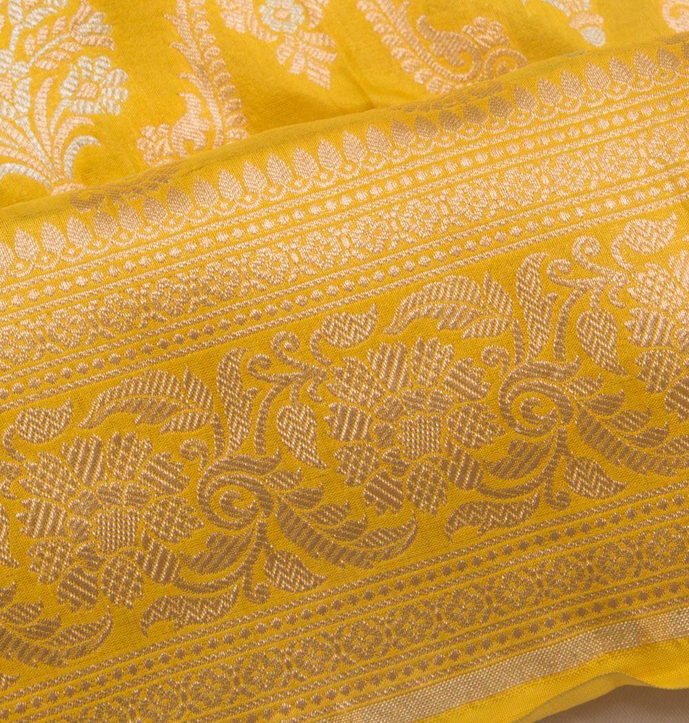Banarasi Silk Jaal and Butta Yellow Saree