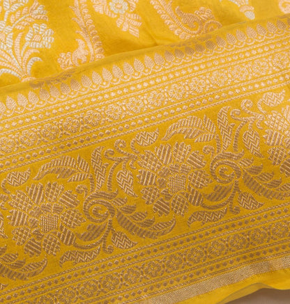Banarasi Silk Jaal and Butta Yellow Saree