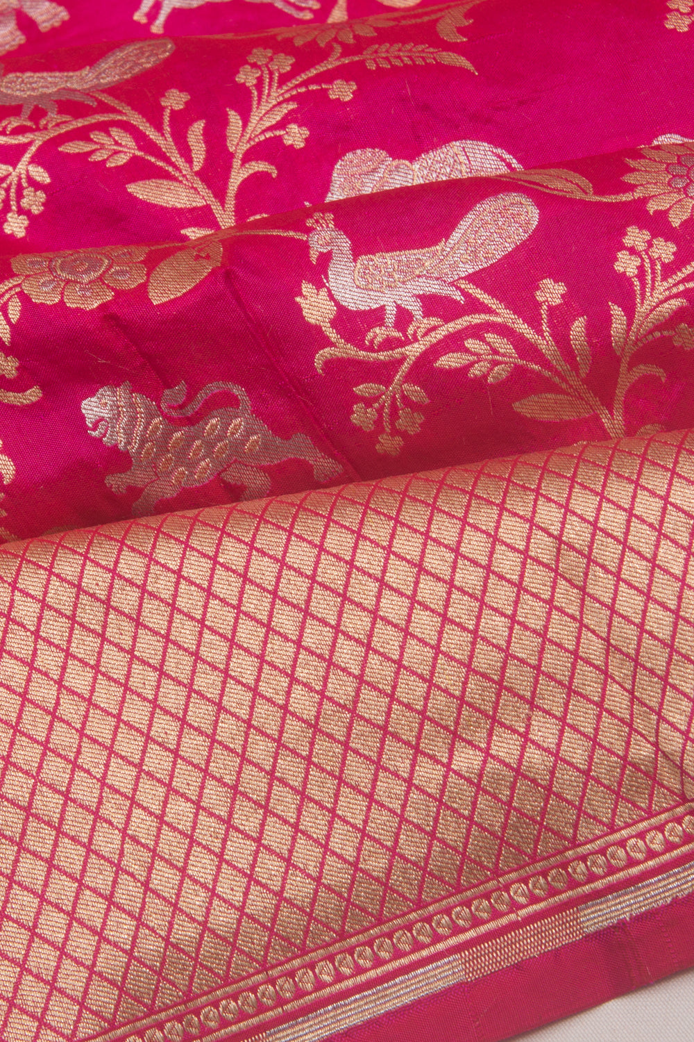 Banarasi Silk Shikargah Jaal Pink Saree