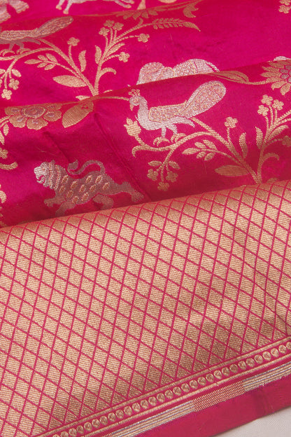 Banarasi Silk Shikargah Jaal Pink Saree