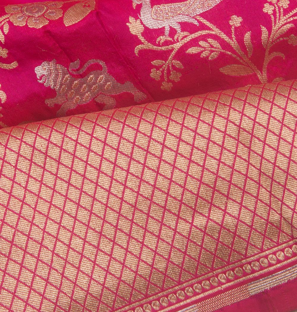 Banarasi Silk Shikargah Jaal Pink Saree