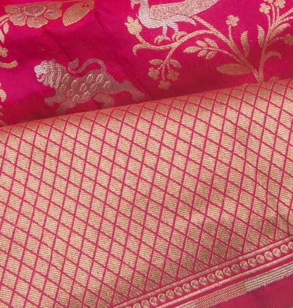 Banarasi Silk Shikargah Jaal Pink Saree