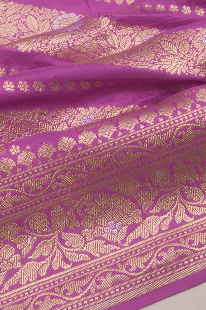 Banarasi Silk Diagonal Lines Lavender Saree