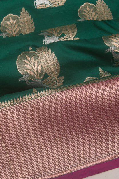 Banarasi Silk Butta Dark Green Saree