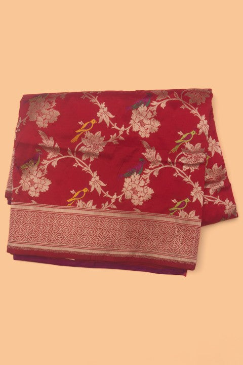 Banarasi Silk Jaal Red Saree