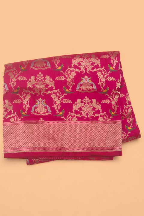 Banarasi Silk Jaal And Butta Pink Saree