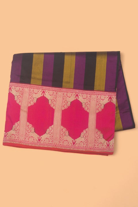Banarasi Silk Vertical Lines Multicolour Saree