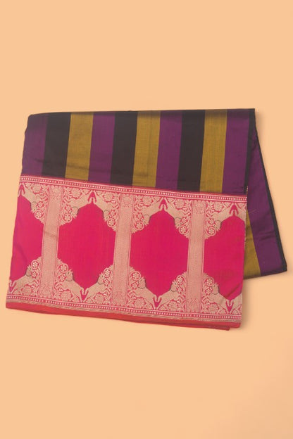 Banarasi Silk Vertical Lines Multicolour Saree
