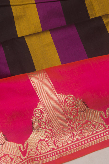 Banarasi Silk Vertical Lines Multicolour Saree