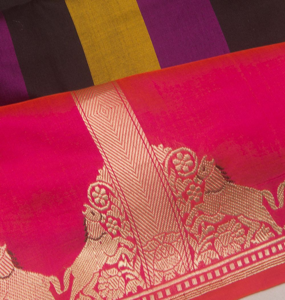 Banarasi Silk Vertical Lines Multicolour Saree