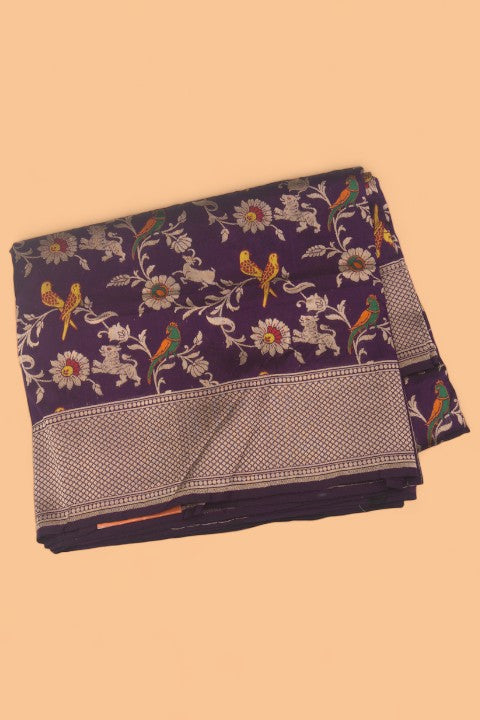Banarasi Silk Jaal Violet Saree