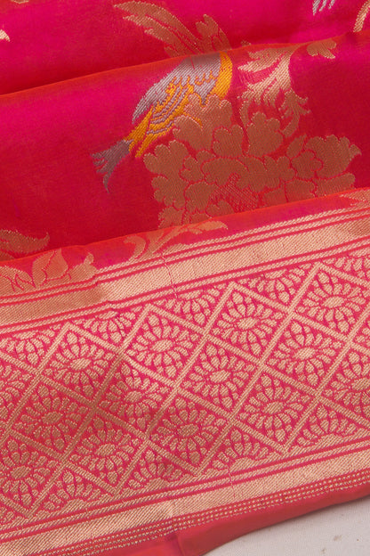 Banarasi Silk Jaal Dual Tone Pink And Orange Saree