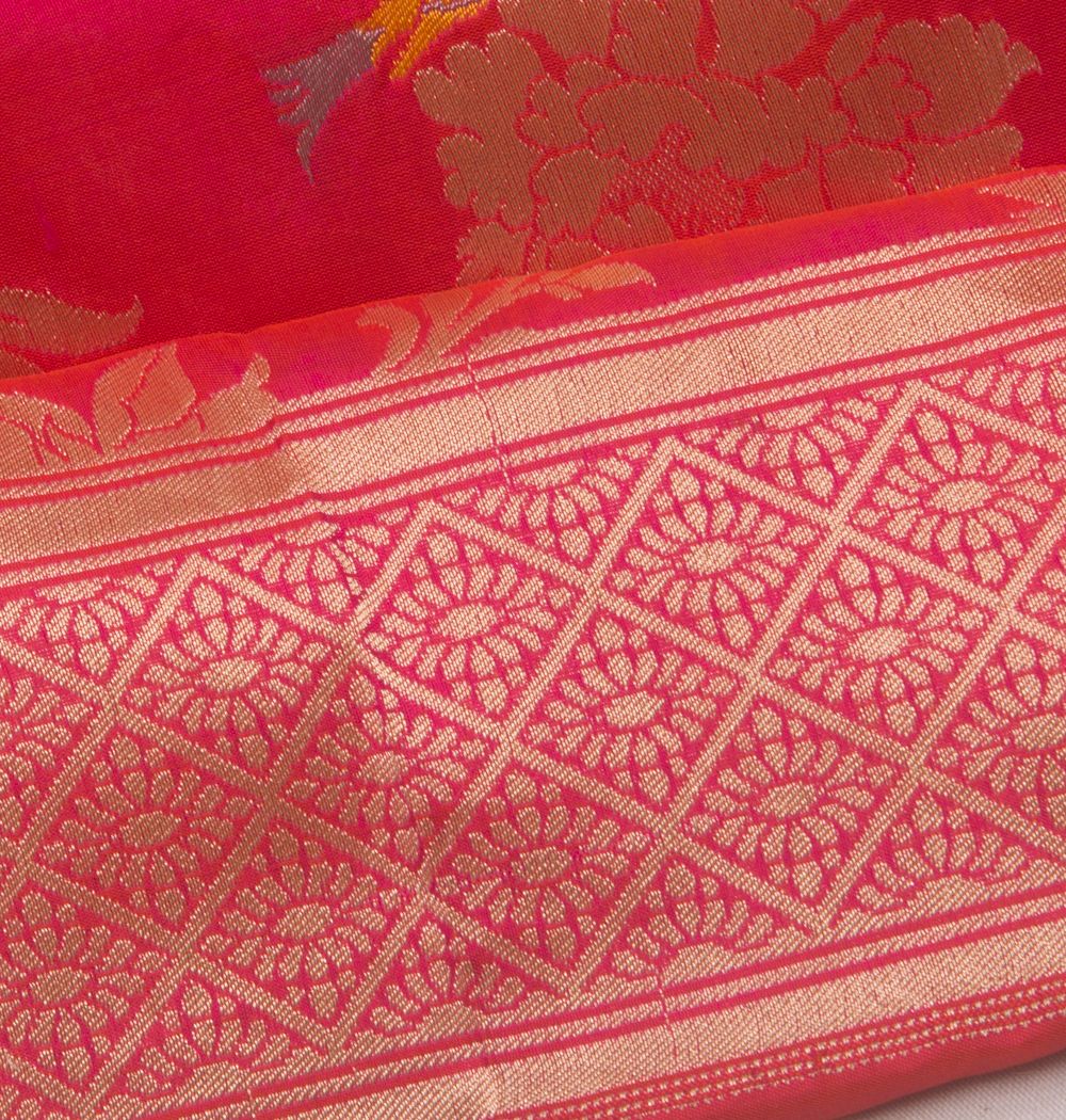 Banarasi Silk Jaal Dual Tone Pink And Orange Saree