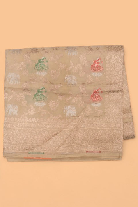 Banarasi Silk Jaal Cream Saree