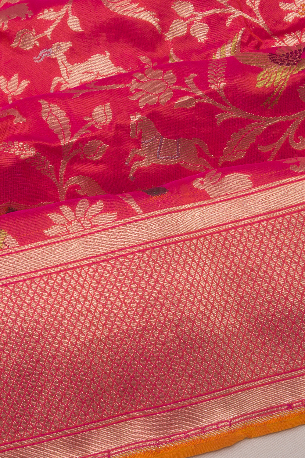 Banarasi Silk Jaal Shikargah Pink Saree