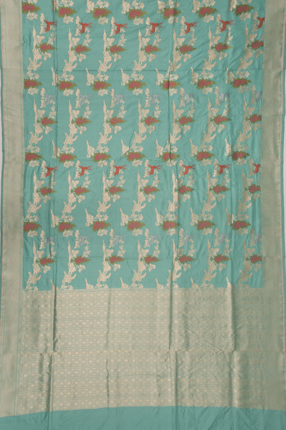 Banarasi Silk Printed And Checks Cream Saree