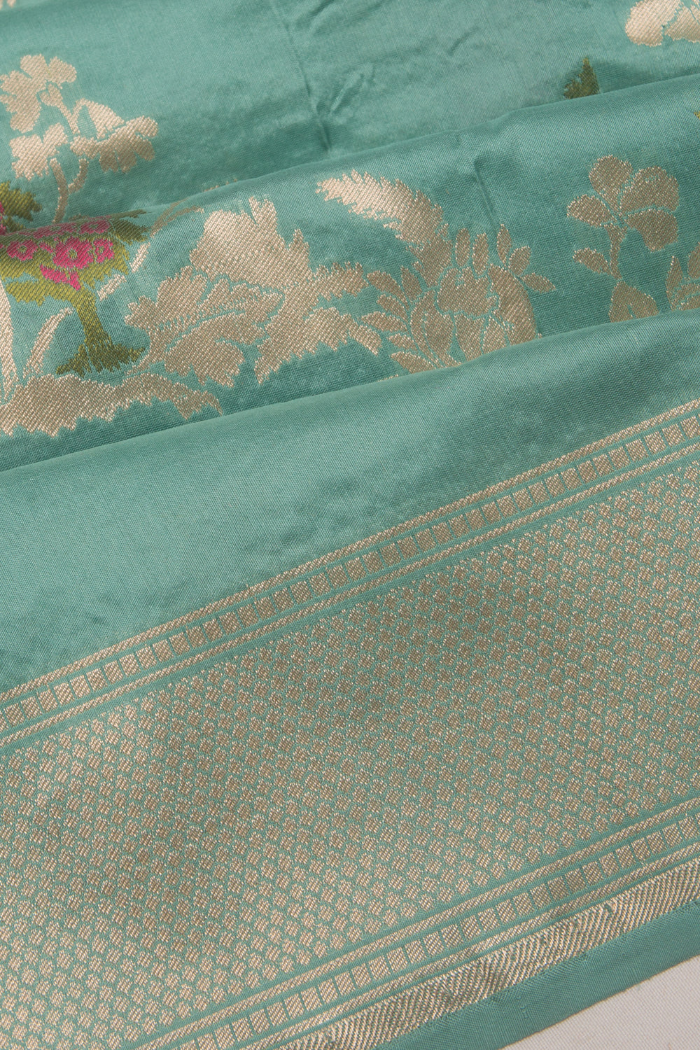Banarasi Silk Printed And Checks Cream Saree