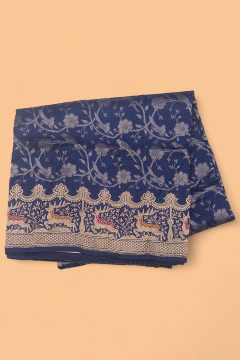 Banarasi Silk Jaal Dark Blue Saree