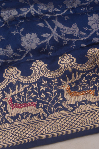 Banarasi Silk Jaal Dark Blue Saree