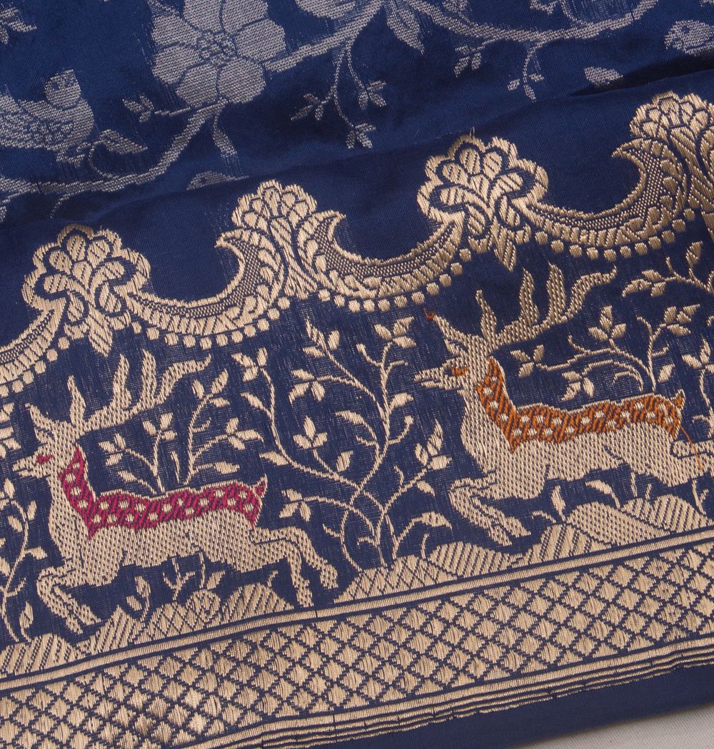 Banarasi Silk Jaal Dark Blue Saree