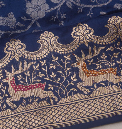 Banarasi Silk Jaal Dark Blue Saree