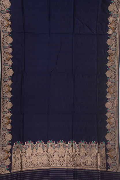 Banarasi Silk Plain Dark Blue Saree