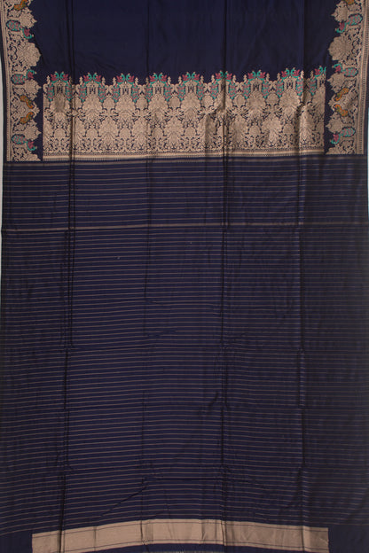Banarasi Silk Plain Dark Blue Saree