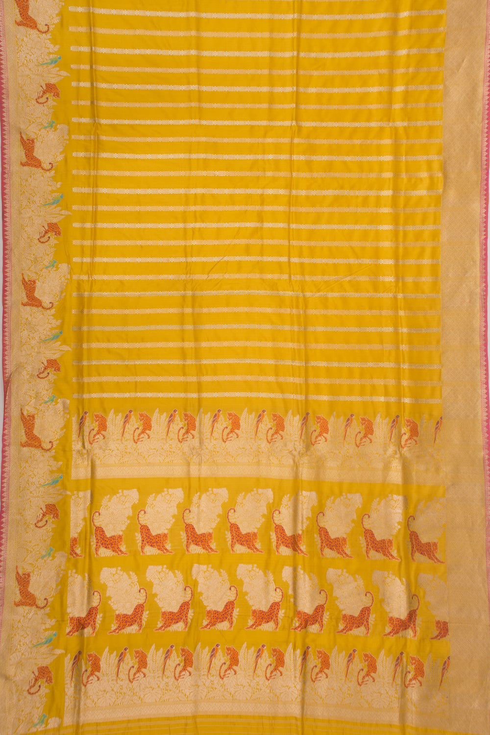 Banarasi Silk Vertical Lines Yellow Saree