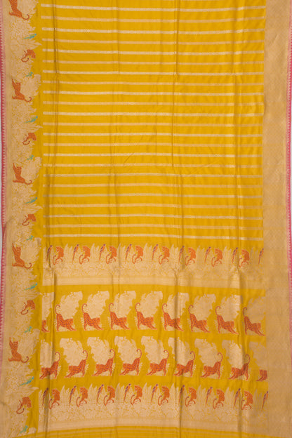 Banarasi Silk Vertical Lines Yellow Saree