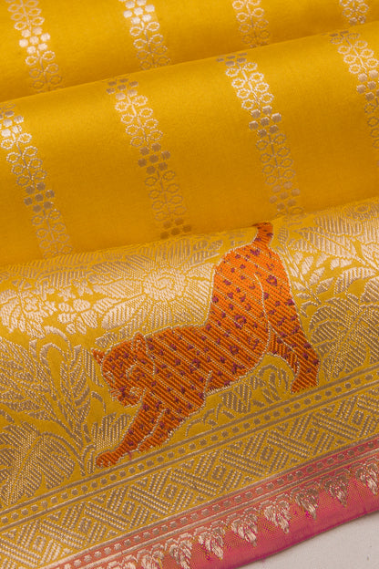 Banarasi Silk Vertical Lines Yellow Saree