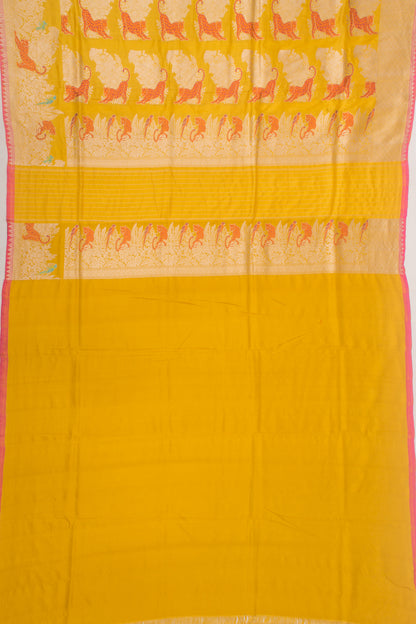 Banarasi Silk Vertical Lines Yellow Saree