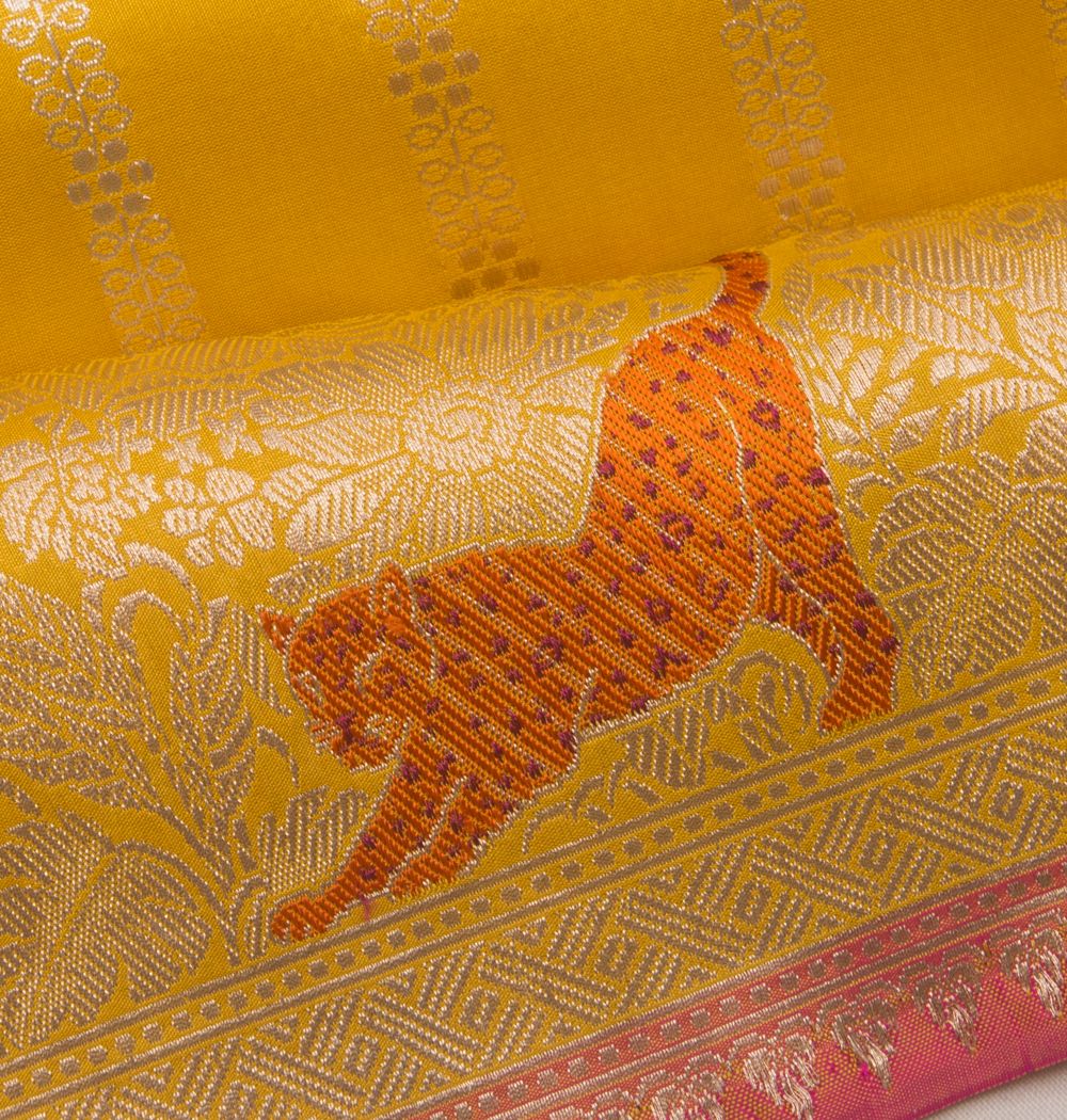 Banarasi Silk Vertical Lines Yellow Saree