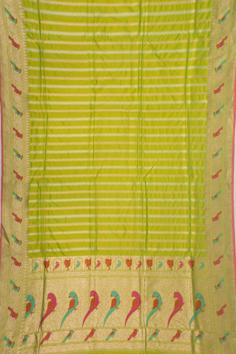 Banarasi Silk Vertical Lines Green Saree